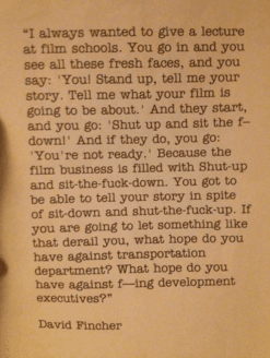 David Fincher y una lección soberbia para tu animo como cineasta...o cualquier otra cosa